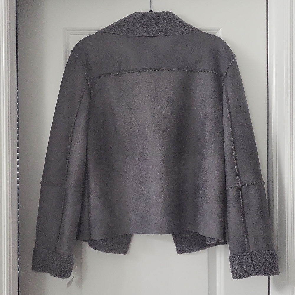 NWT Vigoss Grey Sherpa Faux Suede Open Blazer Cardigan Large - Picture 4 of 7